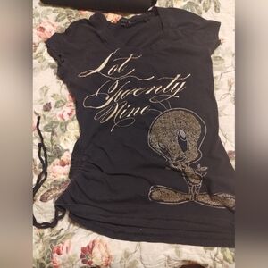 Tweety Graphic Short Sleeve Tee - Black with Gold Detail